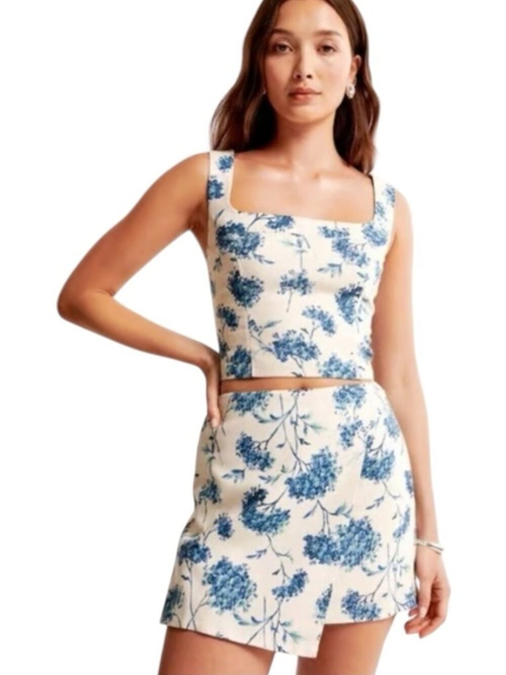 Abercrombie & Fitch Linen Blend Wrap Skort Women’s XL Blue Floral Mini